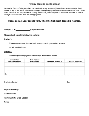 Ferrum College Direct Deposit Authorization