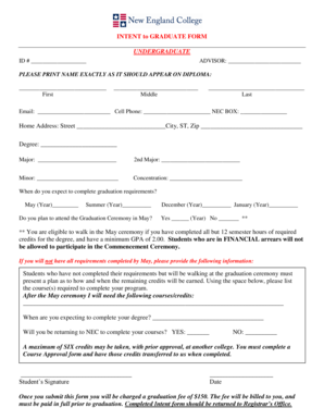 Intent to Graduate Form
