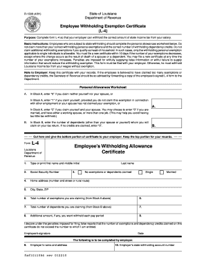 Louisiana Employee Withholding Exemption Certificate
