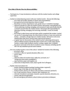 Mentor Teacher Responsibilities Checklist