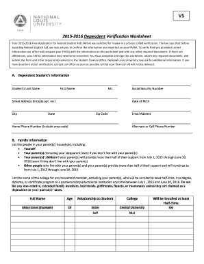 2015-2016 Dependent Verification Worksheet