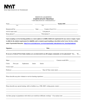 Service-Learning Participant Profile Form