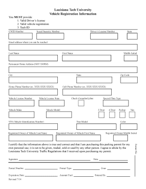 Louisiana Tech University Vehicle Registration Form