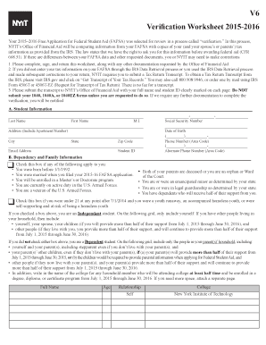2015-2016 FAFSA Verification Worksheet
