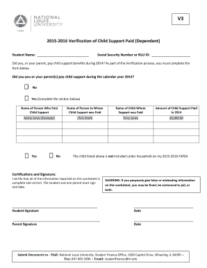 2015-2016 Verification of Child Support Paid