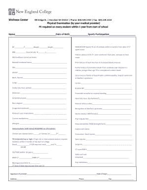 Student Physical Examination Form