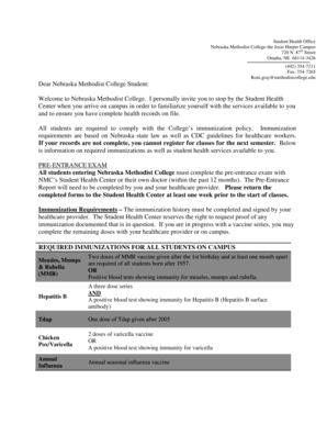 Nebraska Methodist College Student Health Pre-Entrance Report