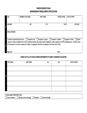 Vision Service Plan Membership Enrollment Application