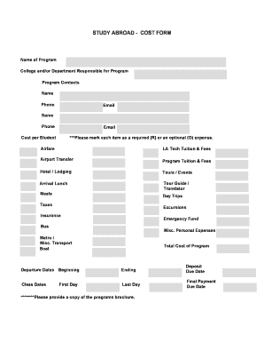 Study Abroad Cost Form