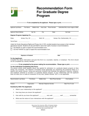 Graduate Degree Recommendation Form