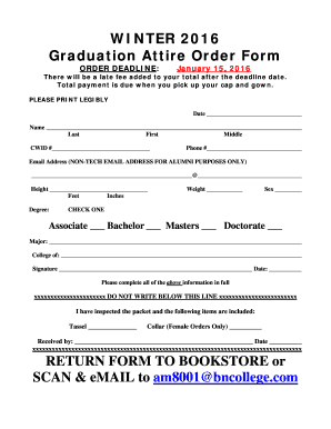 Graduation Attire Order Form