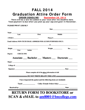 Graduation Attire Order Form