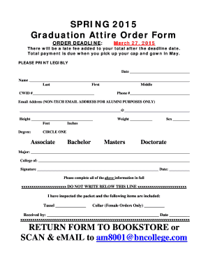 Graduation Attire Order Form