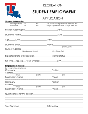 Student Employment Application Form