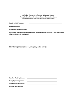 University Excuse Absence Form