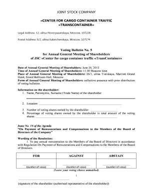 Voting Bulletin for Annual General Meeting of Shareholders