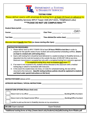 Disability Services Testing Form