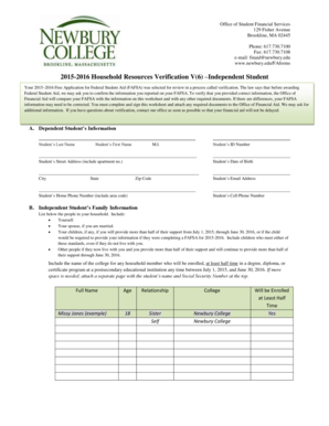 2015-2016 Household Resources Verification Form