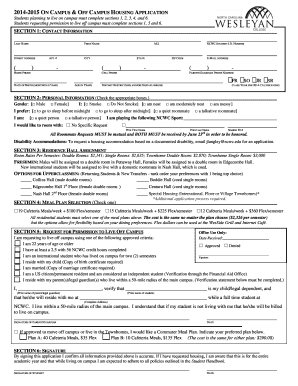 North Carolina Wesleyan College Housing Application