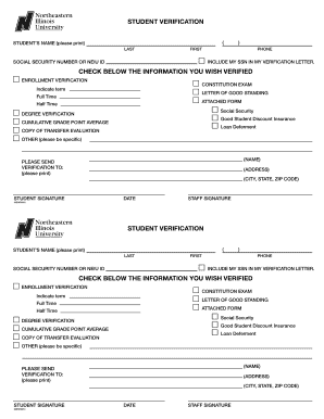 Northeastern Illinois Student Verification Form