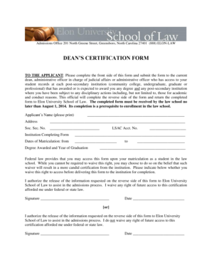 Dean's Certification Form