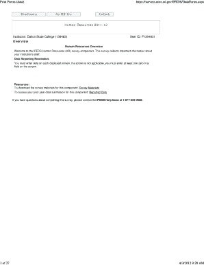 IPEDS Human Resources Survey Form