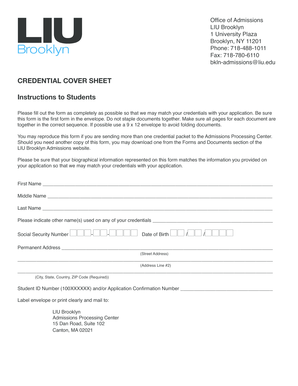 Credential Cover Sheet