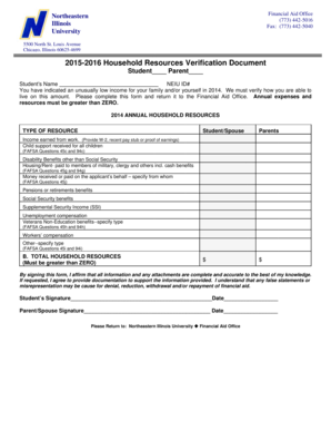 2015-2016 Household Resources Verification Document