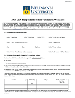 2015-2016 Independent Student Verification Worksheet