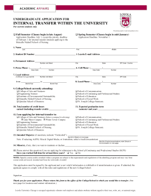 Loyola University Chicago Internal Transfer Application