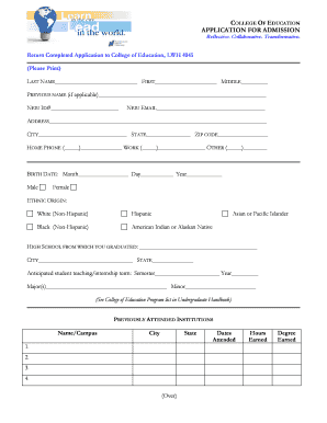 College of Education Application for Admission