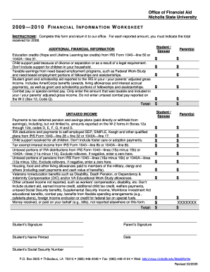 Financial Information Worksheet
