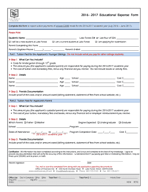 2016-2017 Educational Expense Form