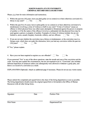 North Dakota State University Criminal Record Disclosure Form