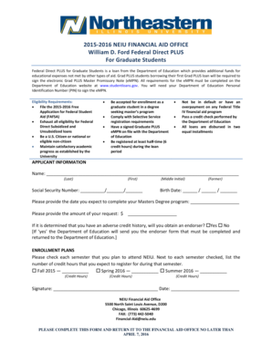 Federal Direct PLUS Loan Application for Graduate Students