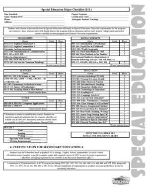 Special Education Major Checklist