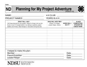 ND Planning for My Project Adventure - NDSU - ndsu