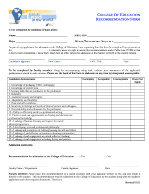 College of Education Recommendation Form