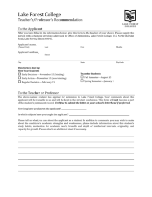 Teacher's Recommendation Form