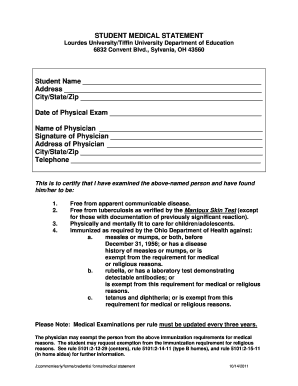 Student Medical Statement Form