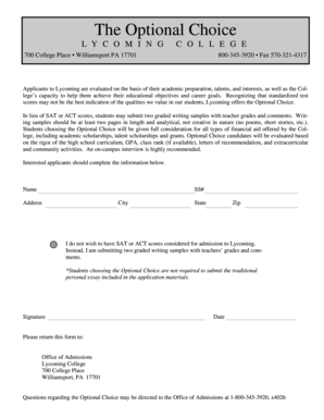 Lycoming College Optional Choice Form