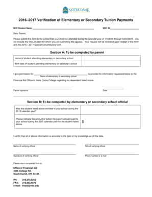 2016–2017 Tuition Verification Form