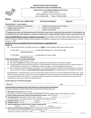 Pacific University Immunization Form