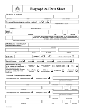 Biographical Data Sheet