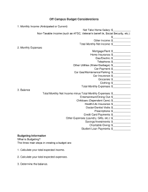 Off Campus Budget Considerations