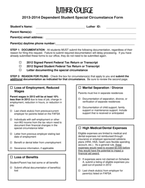 2013-2014 Dependent Student Special Circumstance Form
