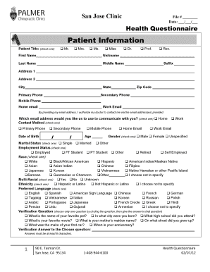 San Jose Clinic Health Questionnaire
