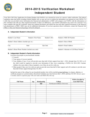 2014–2015 Independent Verification Worksheet
