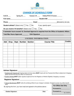 Pima school schedule - CHANGE OF SCHEDULE FORM - Notre Dame College - notredamecollege