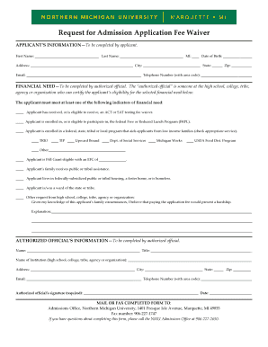 Request for Admission Application Fee Waiver
